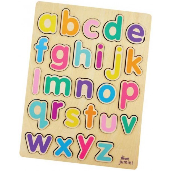 Puzzle din lemn alfabet litere de tipar mici